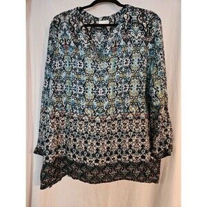 J Jill Womens Blouse Size L Multicolor Floral Long Sleeve Top